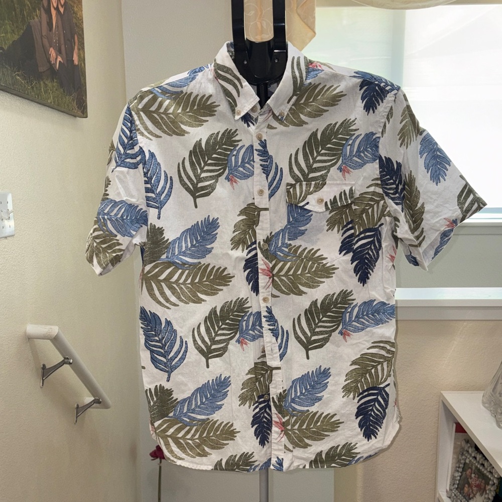 Old Navy Men's Leaf Print Shirt - Blue, Green, Brown